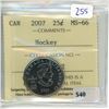 Image 1 : 2007 Hockey Canadian 25 Cents, ICCS certified & graded MS-66, Hockey. High grade.