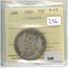 Image 1 : 1916 Canadian Silver 50 Cents. ICCS certified & graded F-12. World War I issue.