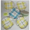 Image 1 : 6 pce Hycroft POTTERY hand decorated Medicine Hat,AB Calico design 4 yellow/1 blue plaid 6" Saucers 