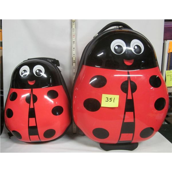 Heys Child's luggage on rollers hard plastic shell & matching back pack "Lady Bug Beetle"