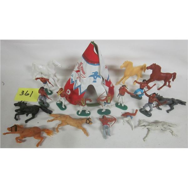 Asst vintage plastic horses - TeePee - Indians various poses