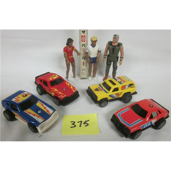 Lot 3 Vintage Tonka 3 1/2 action figures & 4 Racers clutch poppers Made in Japan