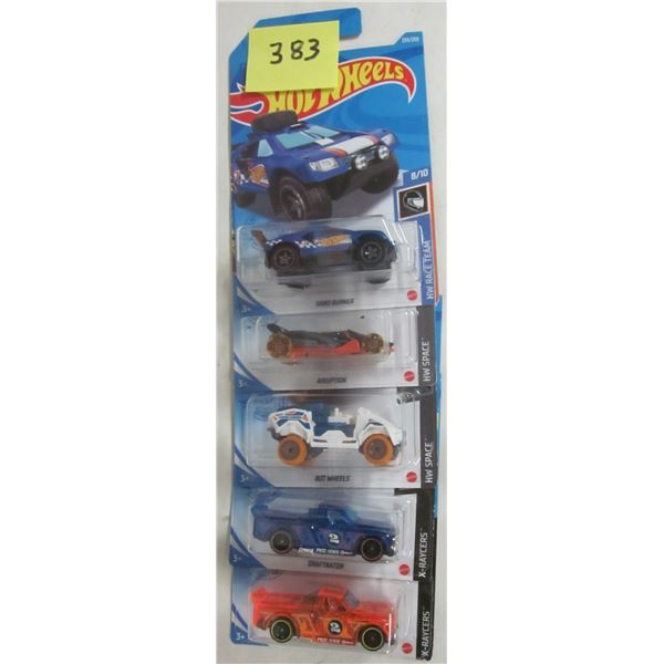 5 New sealed Hot Wheels 2 x-racers- 2 space- 1 race team