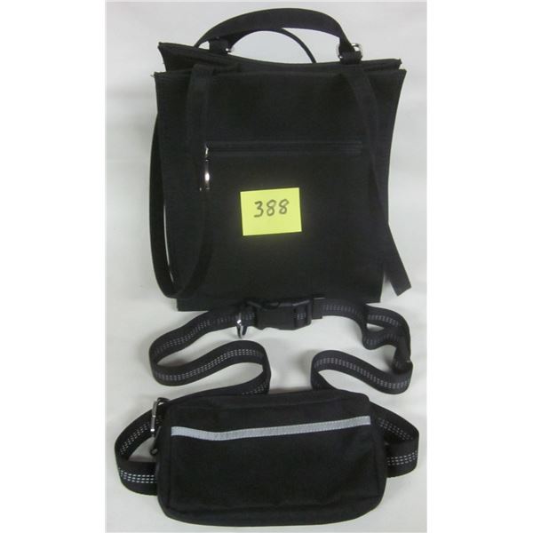 Blk 8"x9" zippered nylon handbag + Nylon waist pouch