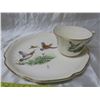 Image 2 : 1950's vintage luncheon plate & tea cup georgian USA, grouses flying 22kT gold edging