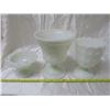 1 vintage E O brody co milk glass candy dish bowl, 2 milk glass pedestaL OPEN Laco bowl and vase