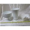 Image 1 : 1, 1975 FTD milk glass footed compote vase, fenton white hobnail pufflede edge candy dish and 1 tall