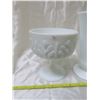 Image 2 : 1, 1975 FTD milk glass footed compote vase, fenton white hobnail pufflede edge candy dish and 1 tall