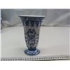 Image 1 : Single fluted bud, vase in a floral and tabacco leaf pattern (7" tall)