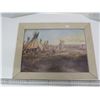 Image 2 : old west indigenous village by cm russell 9.5" by 13" vintage framed copy