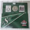 Image 1 : 2012 Saskatchewan Roughriders Colourized 25 Cents Coin & Stamp Set. One of the stamps depicts George