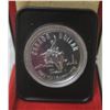 Image 1 : 1975 Calgary Centennial Silver Dollar. Popular cowboy on bucking bronco. Specimen. Housed in its ori
