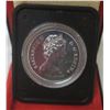 Image 3 : 1975 Calgary Centennial Silver Dollar. Popular cowboy on bucking bronco. Specimen. Housed in its ori