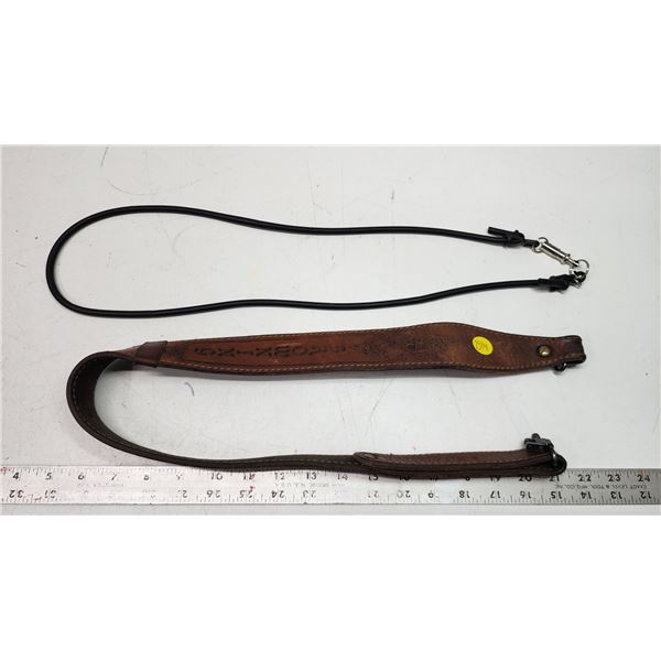 Leather gun sling, and elastic rubber sling/key chain - Schmalz Auctions