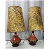 Image 1 : Vintage 70's matching lamps with shades ceramic with wooden base  35"Hx14"W