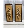 Image 1 : Pair of matching ceramic flower pots on wooden plaque 8"x24"
