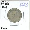 Image 1 : 1936 Dot, Canadian silver, 25 cent coin