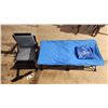 Image 1 : "Quest" folding stadium chair - has tags, appears unused & "Regalo" Toddler folding cot, c/w bed she