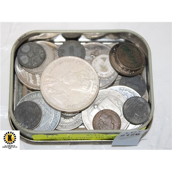 GLOBAL COINS TIN WITH SOME SILVER COINS - Kastner Auctions