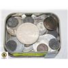 Image 1 : GLOBAL COINS TIN WITH SOME SILVER COINS