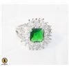 Image 1 : NEW GREEN & CLEAR CZ RING SIZE 6.5 STAMPED 925