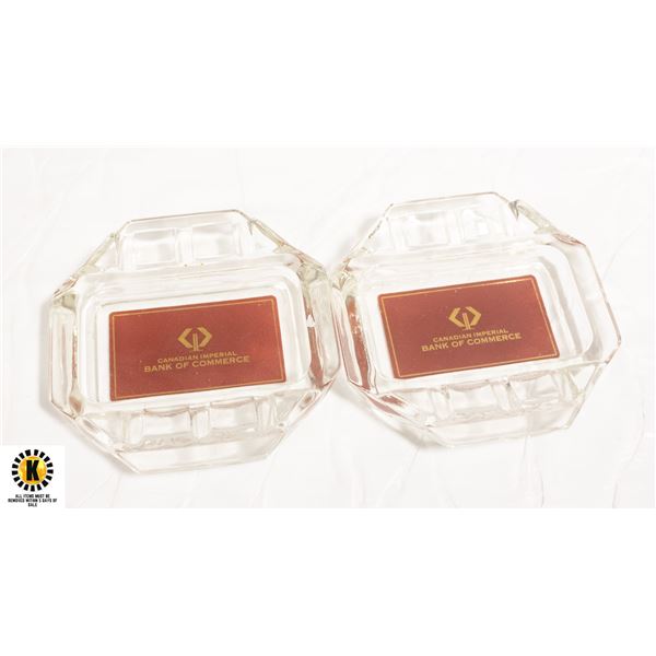 2PC VINTAGE GLASS CIBC ASHTRAYS TOBACCIANA