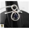 Image 1 : #18- HEATED BLUE SAPPHIRE& CZ  RING SIZE 9