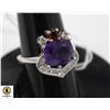 Image 1 : #24-UNHEATED AMETHYST & CZ RING SIZE 6.75