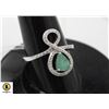 Image 1 : #27-UNHEATED GREEN EMERALD & CZ RING SZIE 7.75