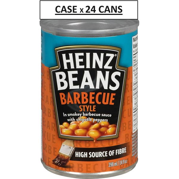 NEW CASE WITH 24 CANS OF HEINZ BBQ STYLE BEANS IN