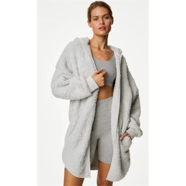 NEW TEDDY FLEECE LIGHT GRAY HOODED CARDIGAN IN