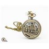Image 1 : NEW BRONZE TONE TRAIN SCENE POCKET WATCH W/CHAIN