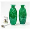 Image 1 : LOT OF 2 GREEN FLORAL VASES 12"