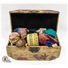 Image 1 : FABRIC TRUNK FULL OF DOLLS 13.5" X 6" X 8"