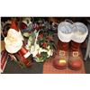 Image 1 : 3 PC HOLIDAY BOOTS LIGHTS STAND + FLOWERS DECOR