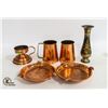 FLAT WITH 5 COPPER PIECES SOLD WITH ORNATE VASE