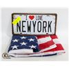 Image 1 : FULL SIZE AMERICAN FLAG & NEW YORK SIGN