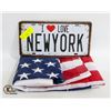 Image 1 : FULL SIZE AMERICAN FLAG & NEW YORK SIGN