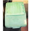 Image 1 : GREEN STORAGE BIN OF DOG TOYS, BRUSHES AND MORE