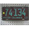 Image 1 : BRITISH COLUMBIA LICENCE PLATE 1959