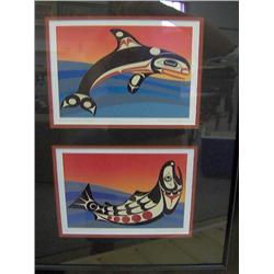 #11389  FRAMED NATIVE ART "WESTCOAST  SALMON/WHALE" RICHARD KIENTZ