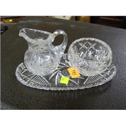 CRYSTAL CREAM & SUGAR & TRAY