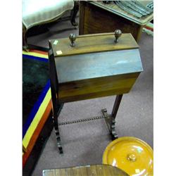 MAHOGANY SEWING BOX ON STAND