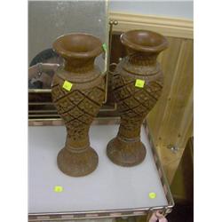 TWO TEAK CARVED VASES