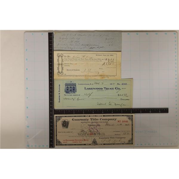 2 VINTAGE CANCELLED BANK CHECKS & 2 VINTAGE
