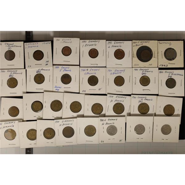 30 ASSORTED GERMAN COINS: 4-1 PFENNING (1936-1990)