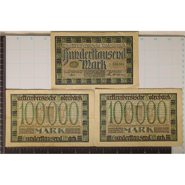 3-1923 GERMAN 100,000 MARK BILLS