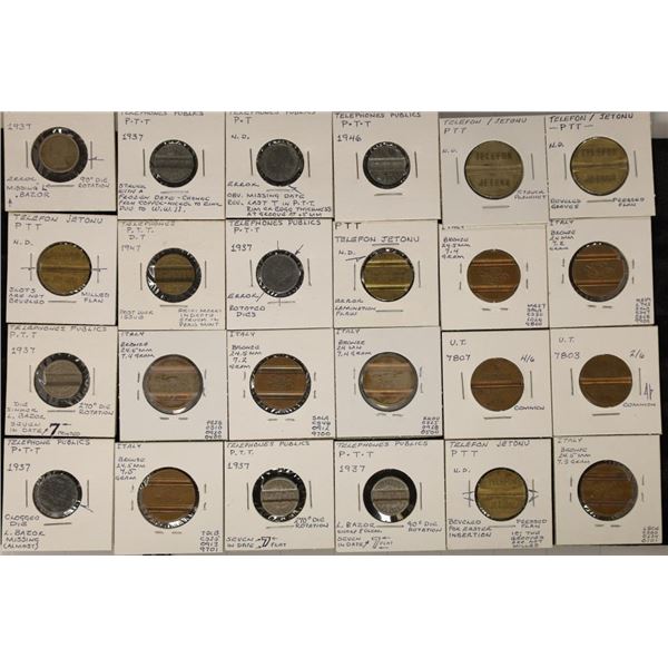 24 VINTAGE METAL FOREIGN TELEPHONE TOKENS: MOST