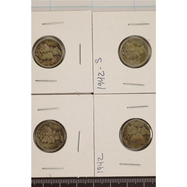 1936-D, 39, 42 & 1942-S SILVER MERCURY DIMES