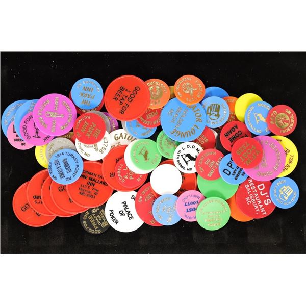 70-ASSORTED PLASTIC DRINK TOKENS, CAROLINA BEACH,